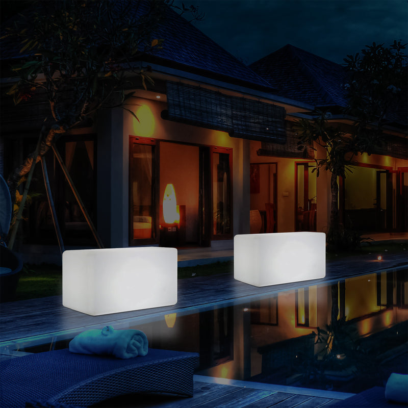 Garten Terrasse Leuchtbank Sitz beleuchteter LED Hocker für Außenbereich, netzbetrieben, 55 x 35 cm