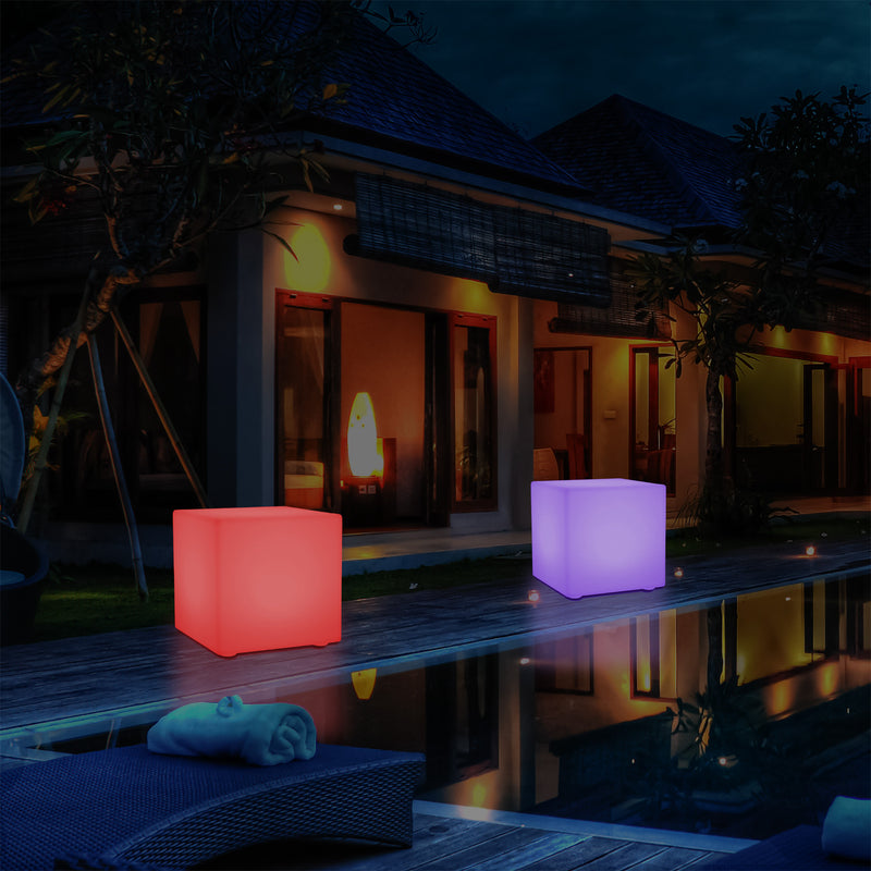 Netzbetriebene Outdoor Gartenleuchte, 30 cm farbveränderlicher LED Würfel Lampe Balkon Terrasse