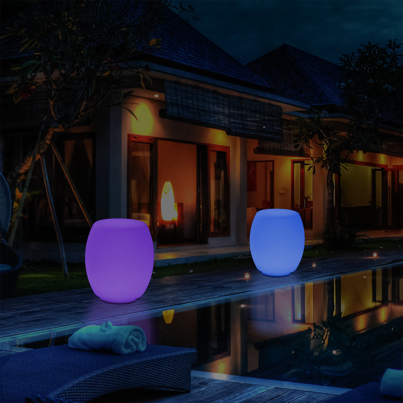 LED Leucht Hocker Sitzleuchte mit Farbwechsel für den Garten, netzbetriebene Terrassen Stehleuchte