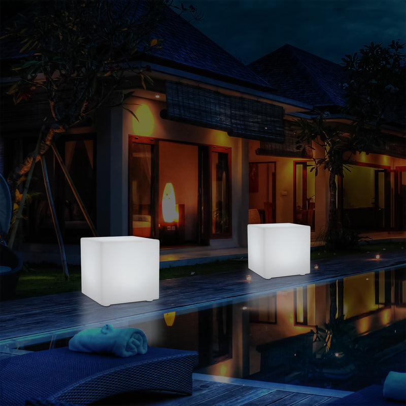LED Würfel Hocker für den Außenbereich, netzbetriebene Garten Stehleuchte, mehrfarbig, 400 x 400 mm