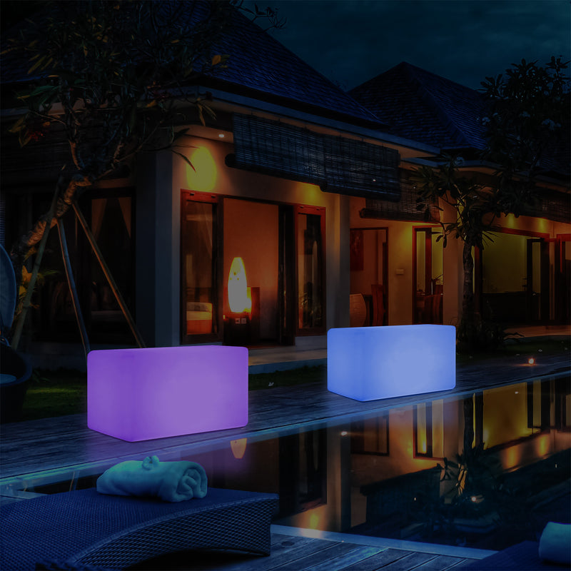 Garten Terrasse Leuchtbank Sitz beleuchteter LED Hocker für Außenbereich, netzbetrieben, 55 x 35 cm