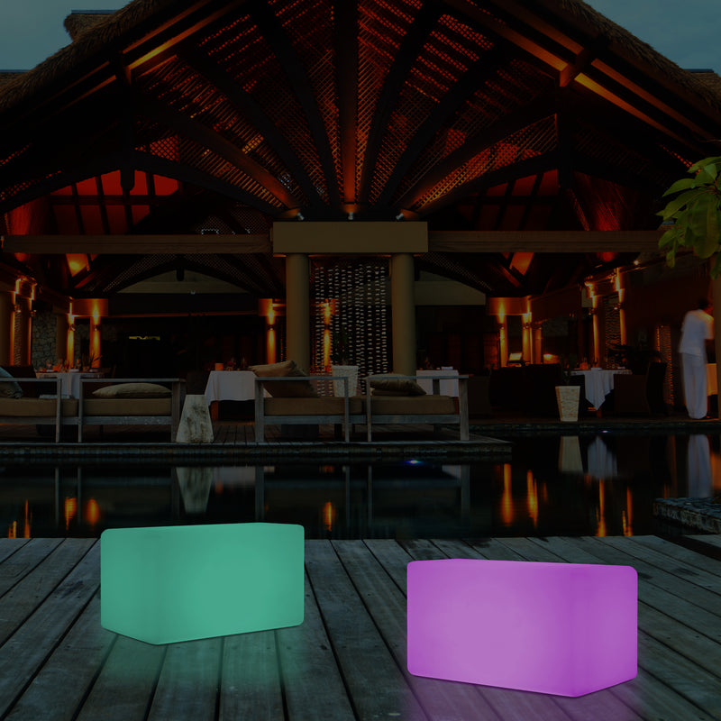 Garten Terrasse Leuchtbank Sitz beleuchteter LED Hocker für Außenbereich, netzbetrieben, 55 x 35 cm