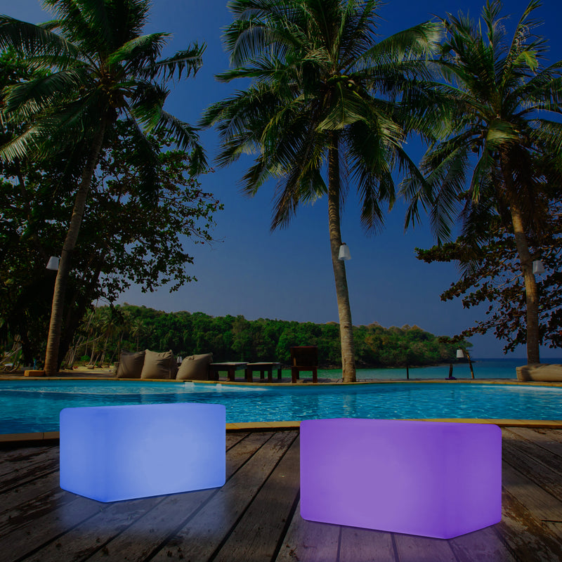 Garten Terrasse Leuchtbank Sitz beleuchteter LED Hocker für Außenbereich, netzbetrieben, 55 x 35 cm