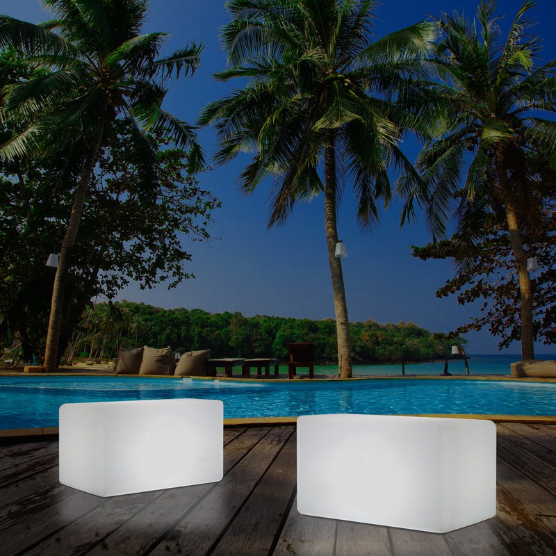 Garten Terrasse Leuchtbank Sitz beleuchteter LED Hocker für Außenbereich, netzbetrieben, 55 x 35 cm