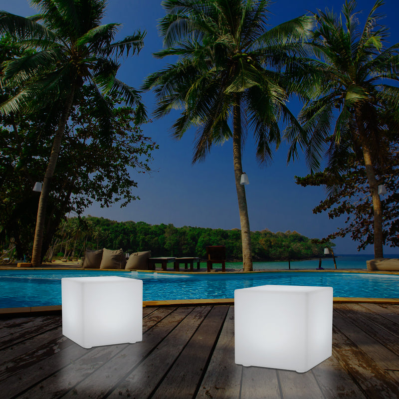 LED Würfel Hocker für den Außenbereich, netzbetriebene Garten Stehleuchte, mehrfarbig, 400 x 400 mm