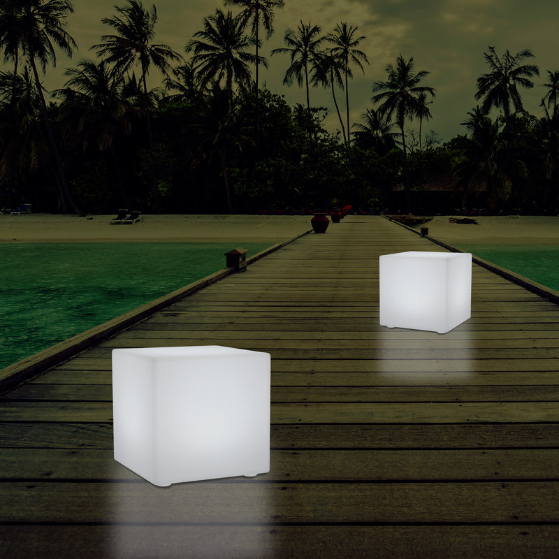 LED Würfel Hocker für den Außenbereich, netzbetriebene Garten Stehleuchte, mehrfarbig, 400 x 400 mm