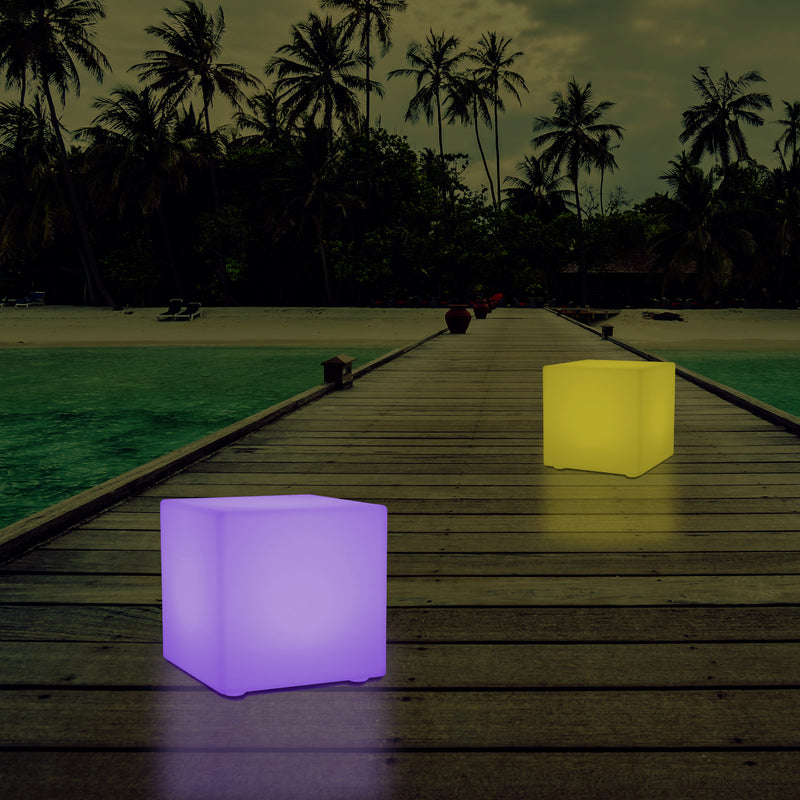 LED Würfel Hocker für den Außenbereich, netzbetriebene Garten Stehleuchte, mehrfarbig, 400 x 400 mm