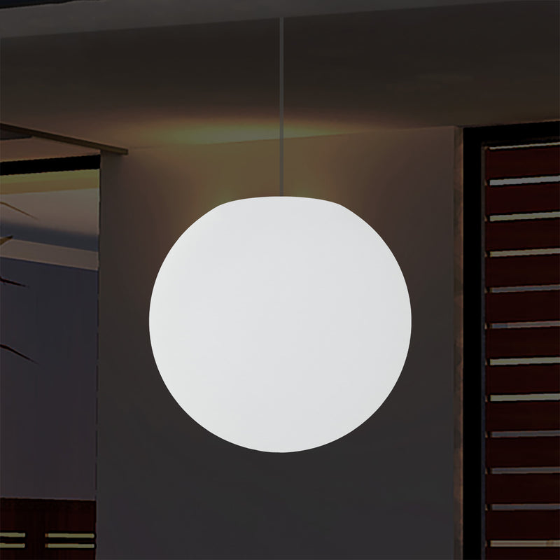 Balkon Außenleuchte, netzbetriebene LED Pendelleuchte, Ball 30 cm Kugel Hängelampe, mehrfarbig