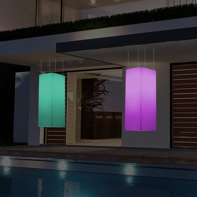 Garten Veranda Terrasse LED Hängelampe netzbetriebene 80 x 30 cm rechteckige Pendelleuchte RGB Licht