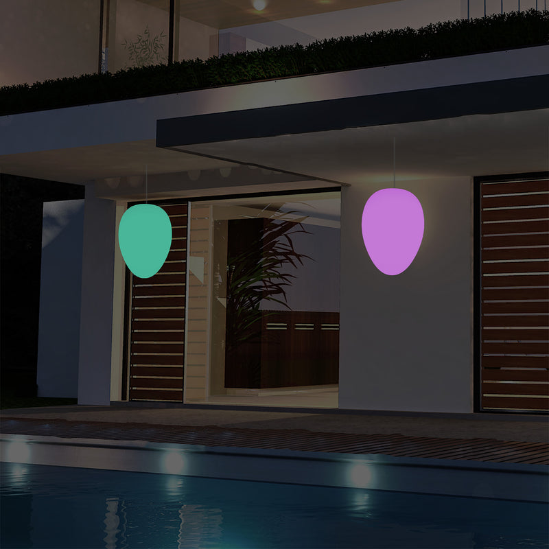 Netzbetriebene Garten Terrassen Pendelleuchte, 37 cm LED Ei Hängeleuchte, RGB Licht Veranda