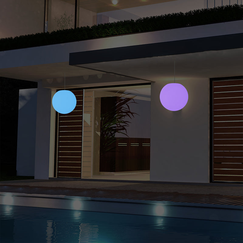 Netzbetriebene Veranda Pendelleuchte für den Außenbereich, 25 cm LED Globus Hängeleuchte Farbwechsel