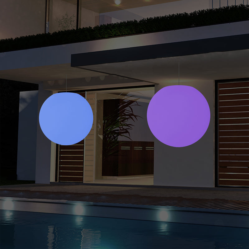 Hängelampe für die Gartenterrasse, netzbetriebene LED Pendelleuchte, 60 cm Globus Kugel Ball, RGB