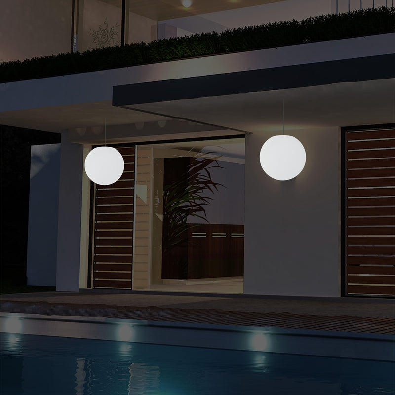 Netzbetriebene Veranda Pendelleuchte für den Außenbereich, 25 cm LED Globus Hängeleuchte Farbwechsel