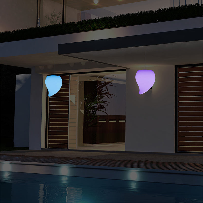 Balkon LED Pendelleuchte für Außenbereich, Netzbetrieb, 20 cm, mehrfarbig, Tropfen Form Hängeleuchte