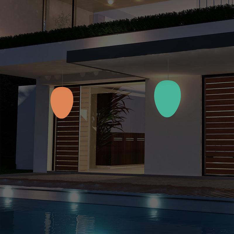 Netzbetriebene Garten Terrassen Pendelleuchte, 37 cm LED Ei Hängeleuchte, RGB Licht Veranda