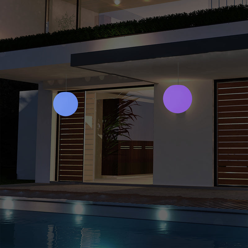 Netzbetriebene Veranda Pendelleuchte für den Außenbereich, 25 cm LED Globus Hängeleuchte Farbwechsel