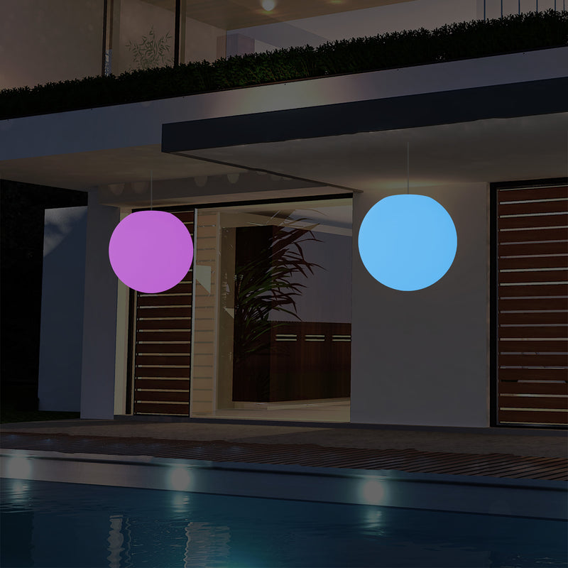 LED Terrassen Pendelleuchte, netzbetriebene Outdoor 40 cm Kugel Deckenlampe, Ball 5V Niederspannung