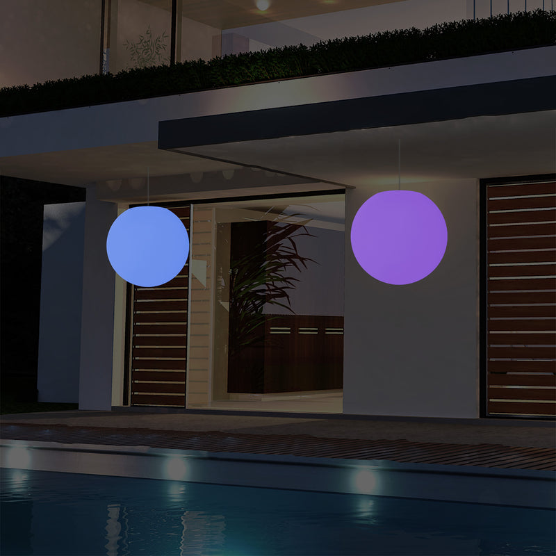 LED Terrassen Pendelleuchte, netzbetriebene Outdoor 40 cm Kugel Deckenlampe, Ball 5V Niederspannung