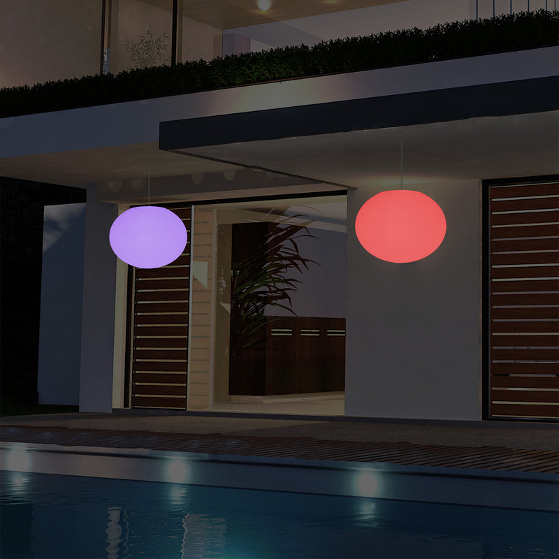 Veranda Außen Pendelleuchte, netzbetriebene LED Deckenleuchte, 27 cm, ovale Ellipse, RGB Beleuchtung