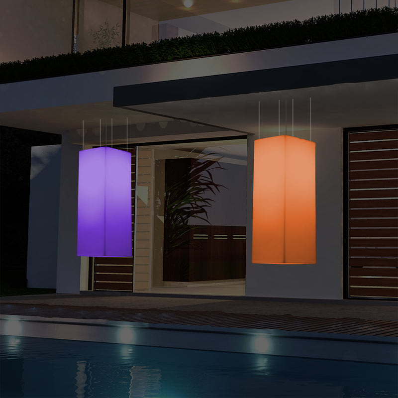 Garten Veranda Terrasse LED Hängelampe netzbetriebene 80 x 30 cm rechteckige Pendelleuchte RGB Licht