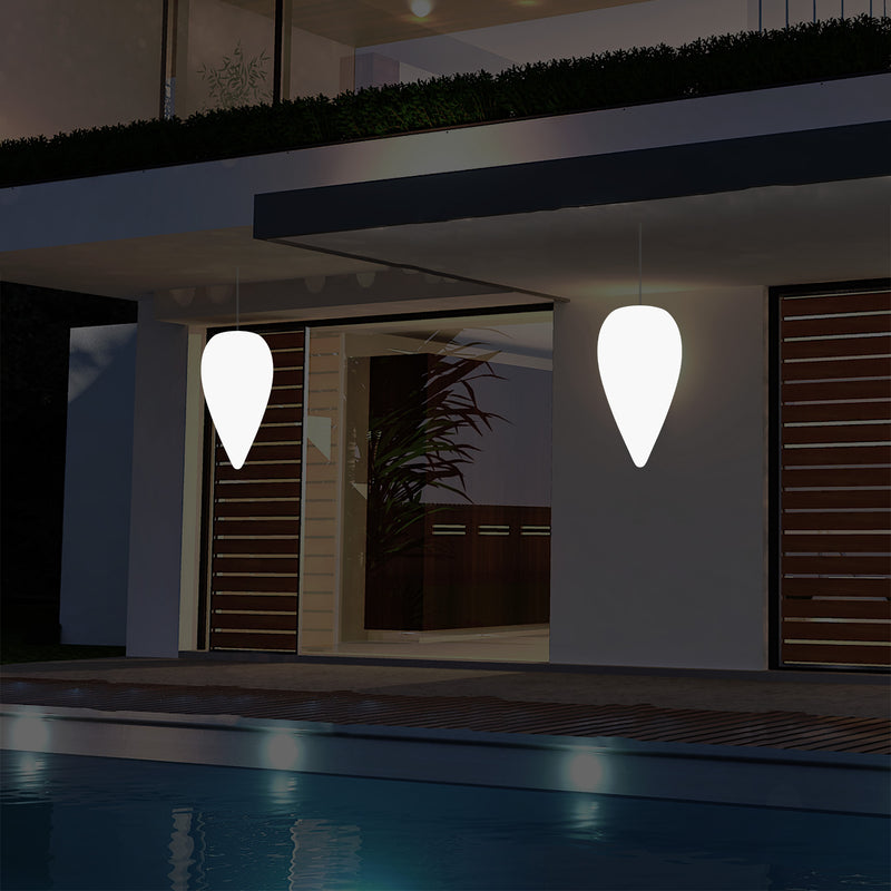 Outdoor Hängeleuchte für die Terrasse, netzbetriebene LED Pendelleuchte, 37 cm Wassertropfen, RGB