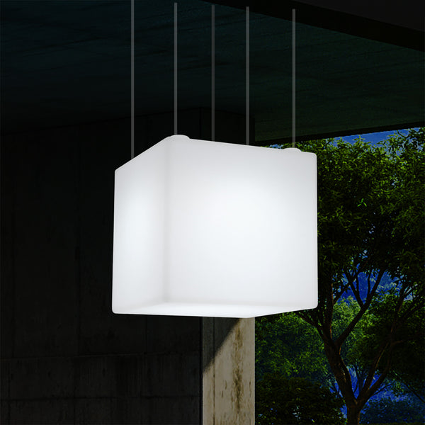 LED Hängeleuchte, Outdoor, Balkon im Freien netzbetriebene 40 cm Würfel Pendeleuchte, mehrfarbig