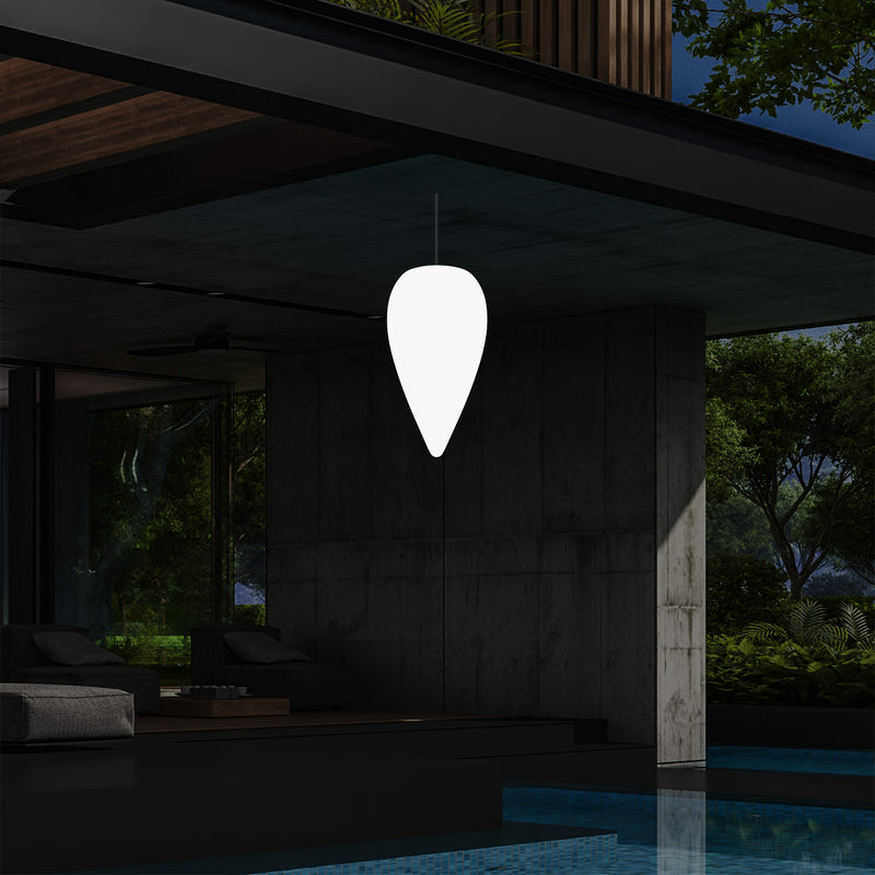 Outdoor Hängeleuchte für die Terrasse, netzbetriebene LED Pendelleuchte, 37 cm Wassertropfen, RGB