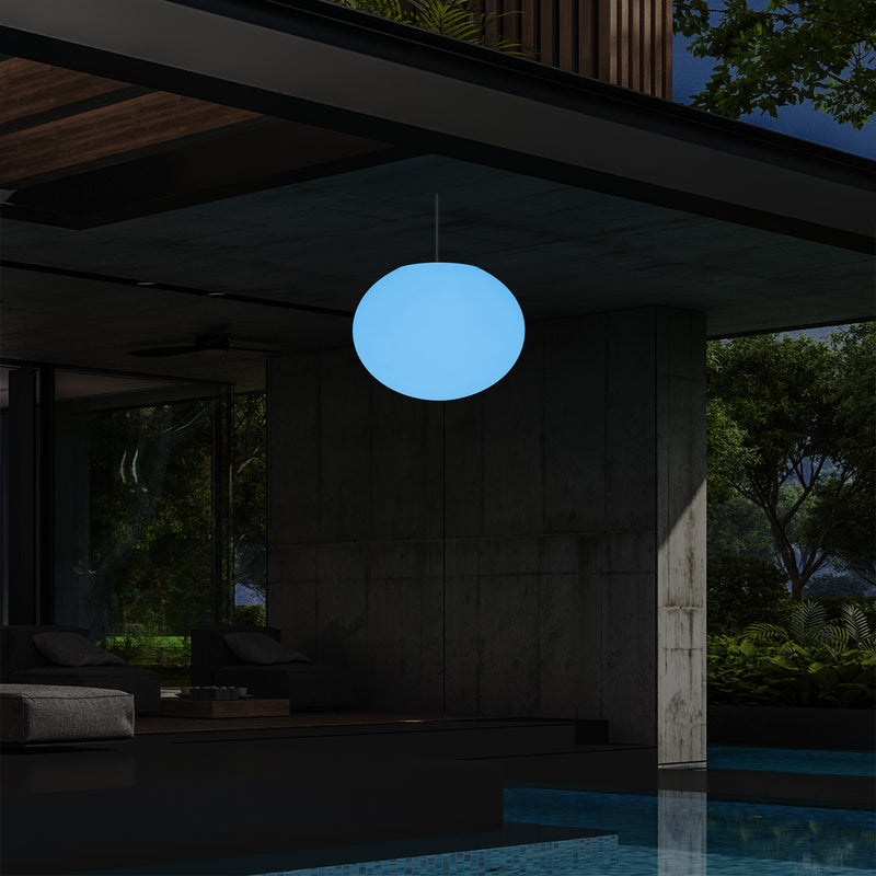 Veranda Außen Pendelleuchte, netzbetriebene LED Deckenleuchte, 27 cm, ovale Ellipse, RGB Beleuchtung