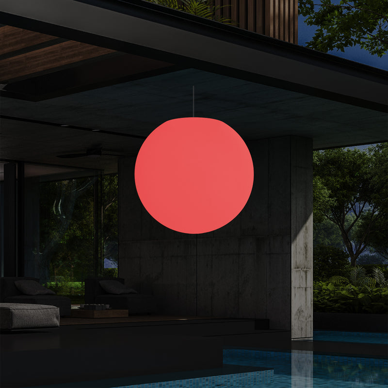 Hängelampe für die Gartenterrasse, netzbetriebene LED Pendelleuchte, 60 cm Globus Kugel Ball, RGB