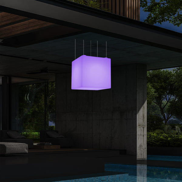 LED Hängeleuchte, Outdoor, Balkon im Freien netzbetriebene 40 cm Würfel Pendeleuchte, mehrfarbig