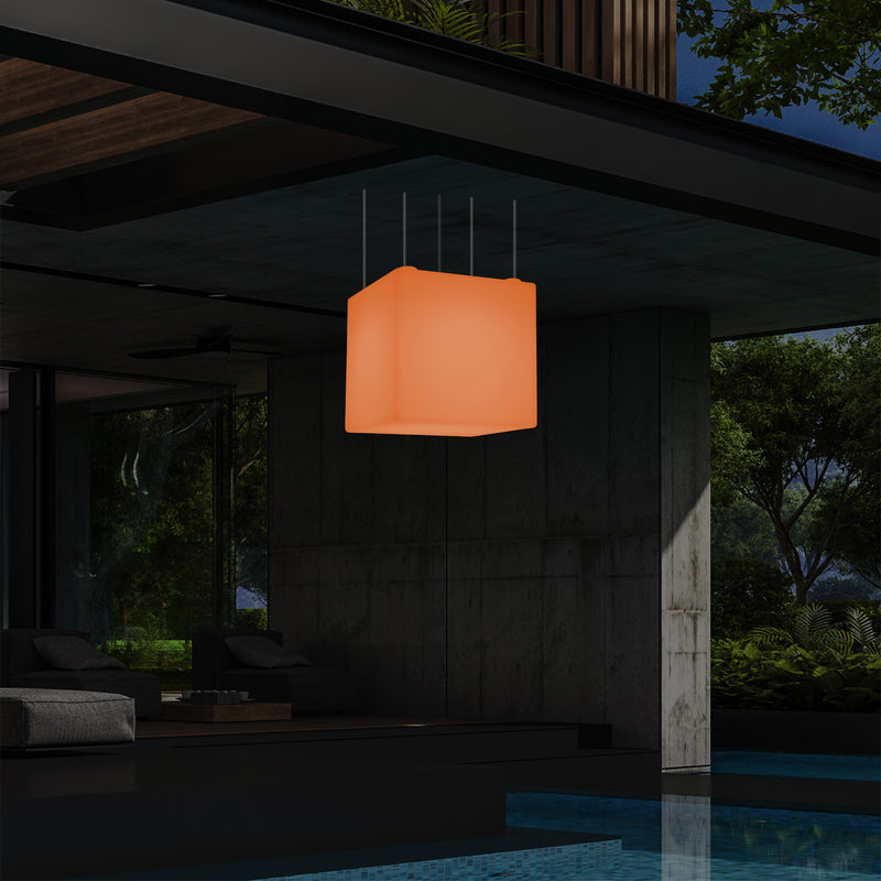 Netzbetriebene Terrassen Deckenlampe Außenbereich 50 cm LED Würfel Hängeleuchte, 5V Niederspannung