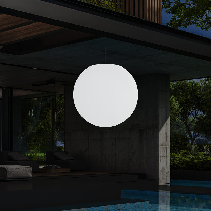 Hängelampe für die Gartenterrasse, netzbetriebene LED Pendelleuchte, 60 cm Globus Kugel Ball, RGB