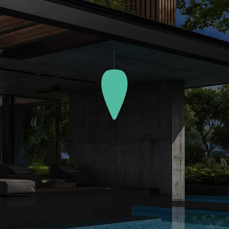 Outdoor Hängeleuchte für die Terrasse, netzbetriebene LED Pendelleuchte, 37 cm Wassertropfen, RGB