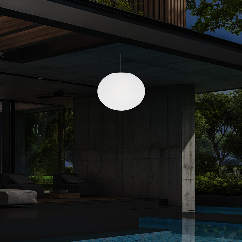 Veranda Außen Pendelleuchte, netzbetriebene LED Deckenleuchte, 27 cm, ovale Ellipse, RGB Beleuchtung