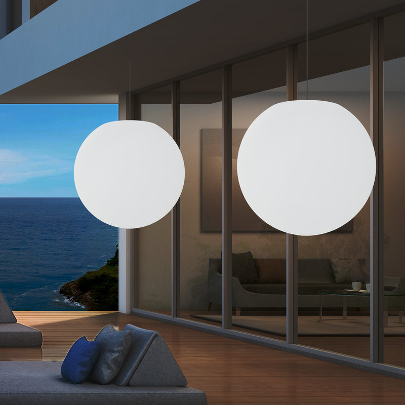 Hängelampe für die Gartenterrasse, netzbetriebene LED Pendelleuchte, 60 cm Globus Kugel Ball, RGB