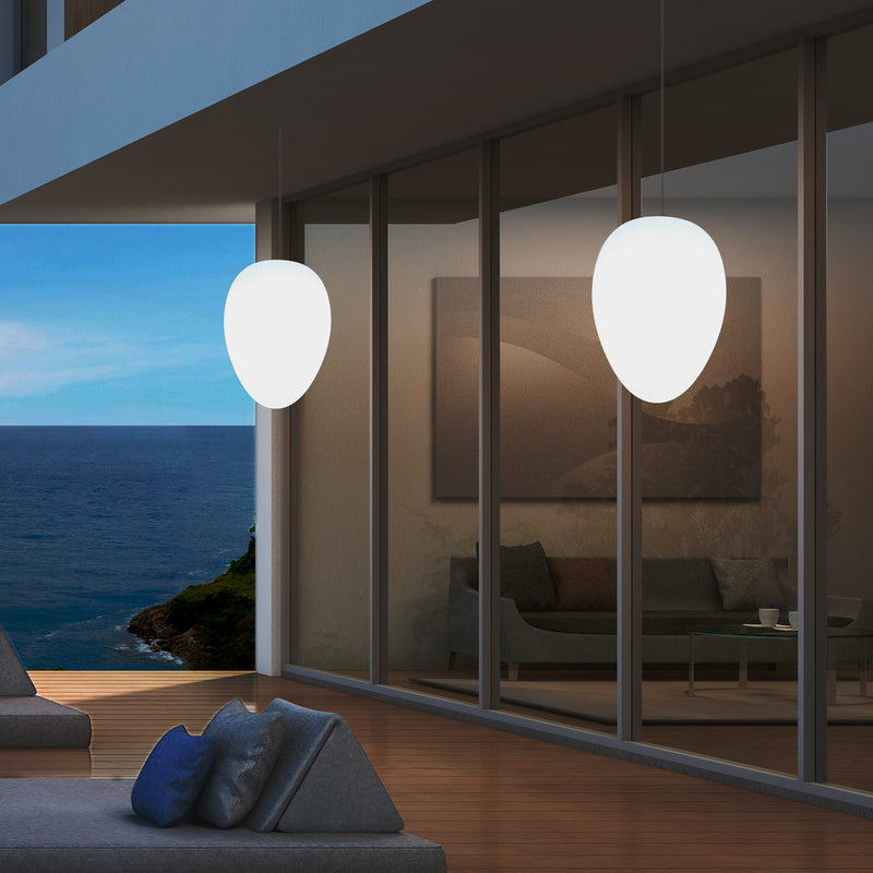Netzbetriebene Garten Terrassen Pendelleuchte, 37 cm LED Ei Hängeleuchte, RGB Licht Veranda