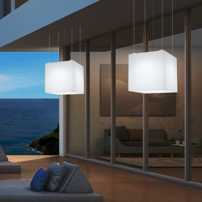 Netzbetriebene Terrassen Deckenlampe Außenbereich 50 cm LED Würfel Hängeleuchte, 5V Niederspannung