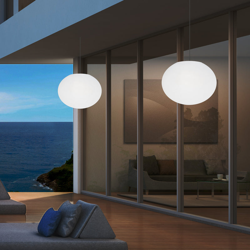 Veranda Außen Pendelleuchte, netzbetriebene LED Deckenleuchte, 27 cm, ovale Ellipse, RGB Beleuchtung