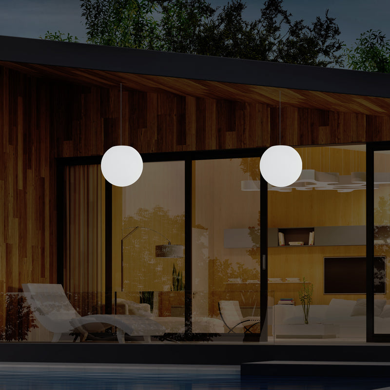 Netzbetriebene Veranda Pendelleuchte für den Außenbereich, 25 cm LED Globus Hängeleuchte Farbwechsel
