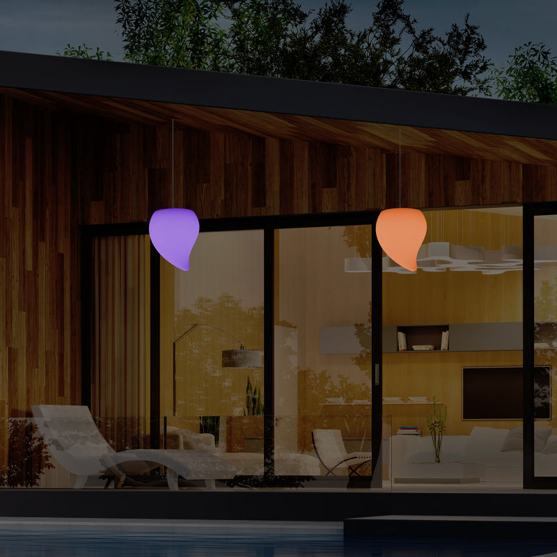 Balkon LED Pendelleuchte für Außenbereich, Netzbetrieb, 20 cm, mehrfarbig, Tropfen Form Hängeleuchte