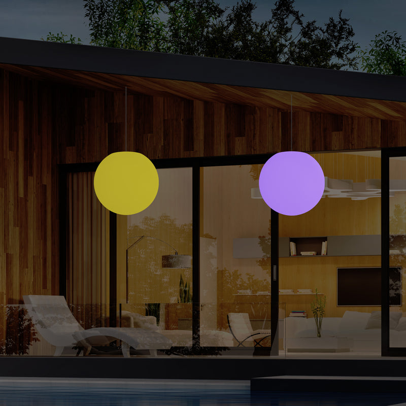 Balkon Außenleuchte, netzbetriebene LED Pendelleuchte, Ball 30 cm Kugel Hängelampe, mehrfarbig