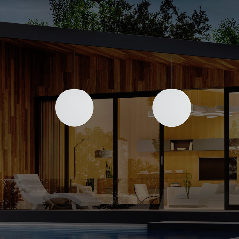 LED Terrassen Pendelleuchte, netzbetriebene Outdoor 40 cm Kugel Deckenlampe, Ball 5V Niederspannung