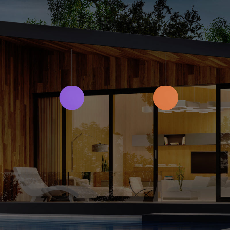 Netzbetriebene Veranda Pendelleuchte für den Außenbereich, 25 cm LED Globus Hängeleuchte Farbwechsel