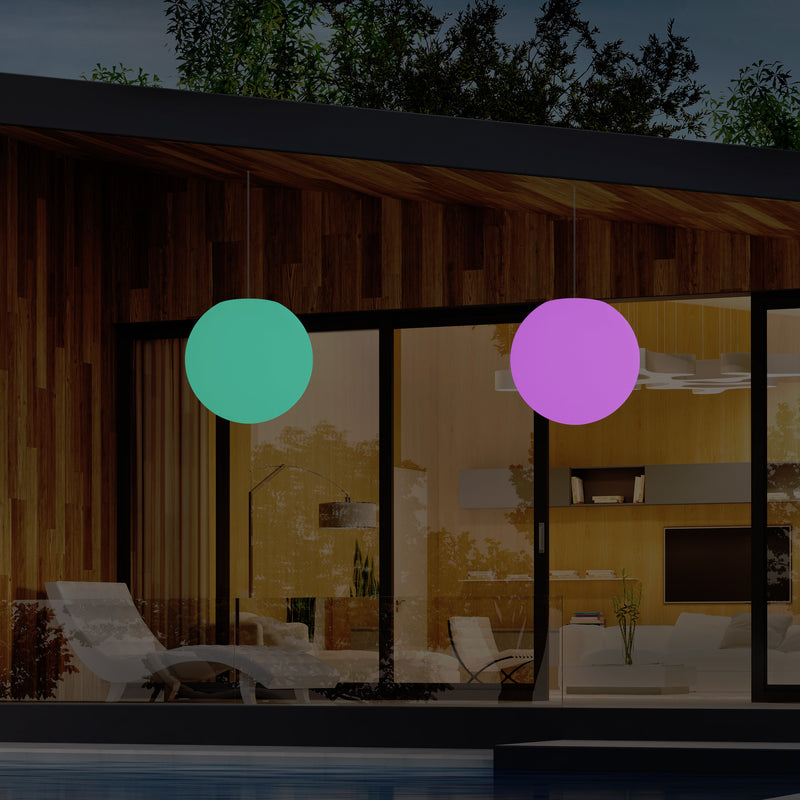 LED Terrassen Pendelleuchte, netzbetriebene Outdoor 40 cm Kugel Deckenlampe, Ball 5V Niederspannung