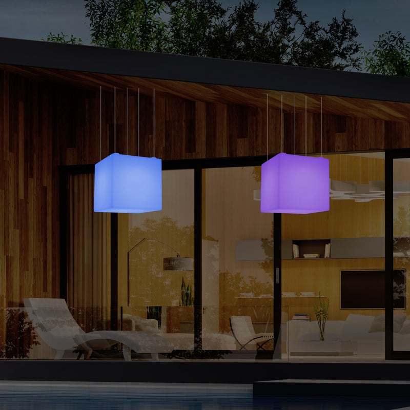 Netzbetriebene Terrassen Deckenlampe Außenbereich 50 cm LED Würfel Hängeleuchte, 5V Niederspannung