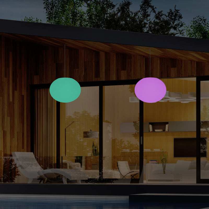 Veranda Außen Pendelleuchte, netzbetriebene LED Deckenleuchte, 27 cm, ovale Ellipse, RGB Beleuchtung