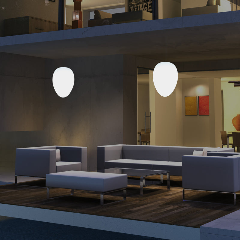 Netzbetriebene Garten Terrassen Pendelleuchte, 37 cm LED Ei Hängeleuchte, RGB Licht Veranda