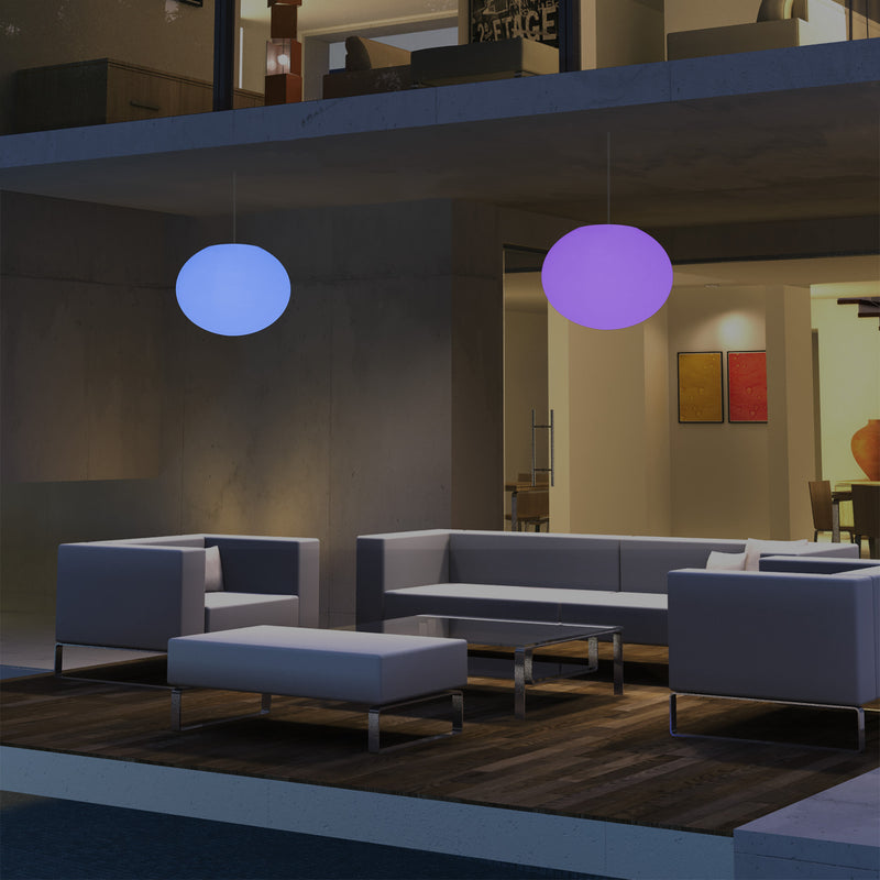 Veranda Außen Pendelleuchte, netzbetriebene LED Deckenleuchte, 27 cm, ovale Ellipse, RGB Beleuchtung