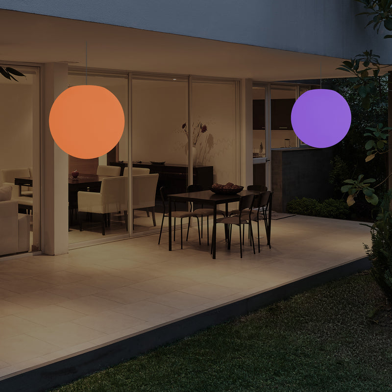 LED Terrassen Pendelleuchte, netzbetriebene Outdoor 40 cm Kugel Deckenlampe, Ball 5V Niederspannung