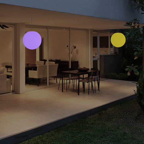 Garten Veranda LED Pendelleuchte, netzbetriebene 20 cm Kugel Hängeleuchte, RGB Lampe Ball